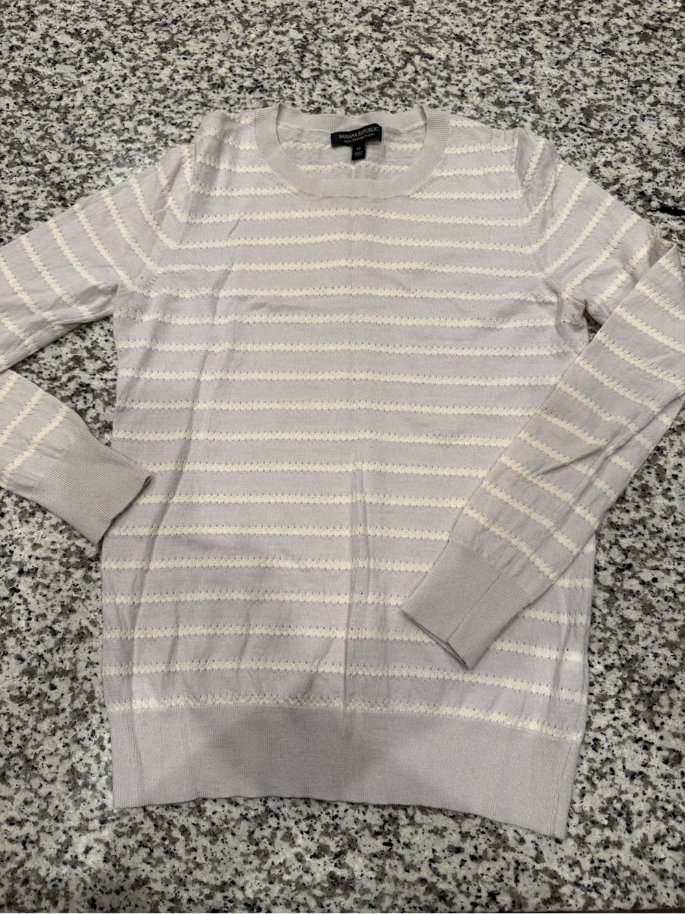 Banana Republic Gray and Cream Striped Crewneck Sweater